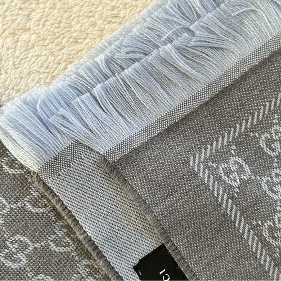 NWT Authentic Gucci GG Tricot Wool Bicolor Scarf Multi Charcoal Gray Unisex - Picture 9 of 11